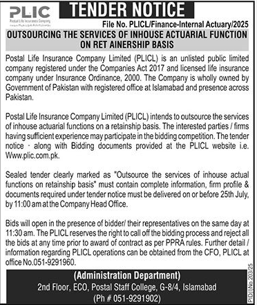PLIC Islamabad Tender Notice